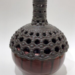 Merit Award: "Black on Red" by Veronica Sandercock, porcelain, 2020, $200
