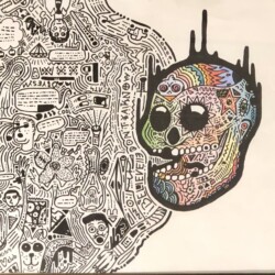 Merit Award, Skulldoodle by Oscar P Hunt, pastel, 2020, Quincy Notre Dame High School