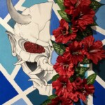 Spring Evil by Tanner Schieferdecker, acrylic, glitter, modge podge, flowers, 12th grade, Payson Seymour High School, 2020, NFS