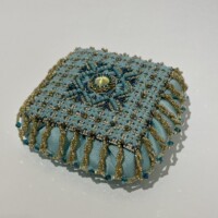 Honorable Mention, "Fancy Pin Cushion", Ann Bergman, textile beaded needlepoint, 2020, NFS