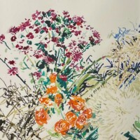 Merit Award, "Mums and Allium", Julie D. Nelson, watercolor & ink, 2020, $350