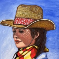 Merit Award, Terry Newel, Straw Hat, acrylic, 2021, $1200